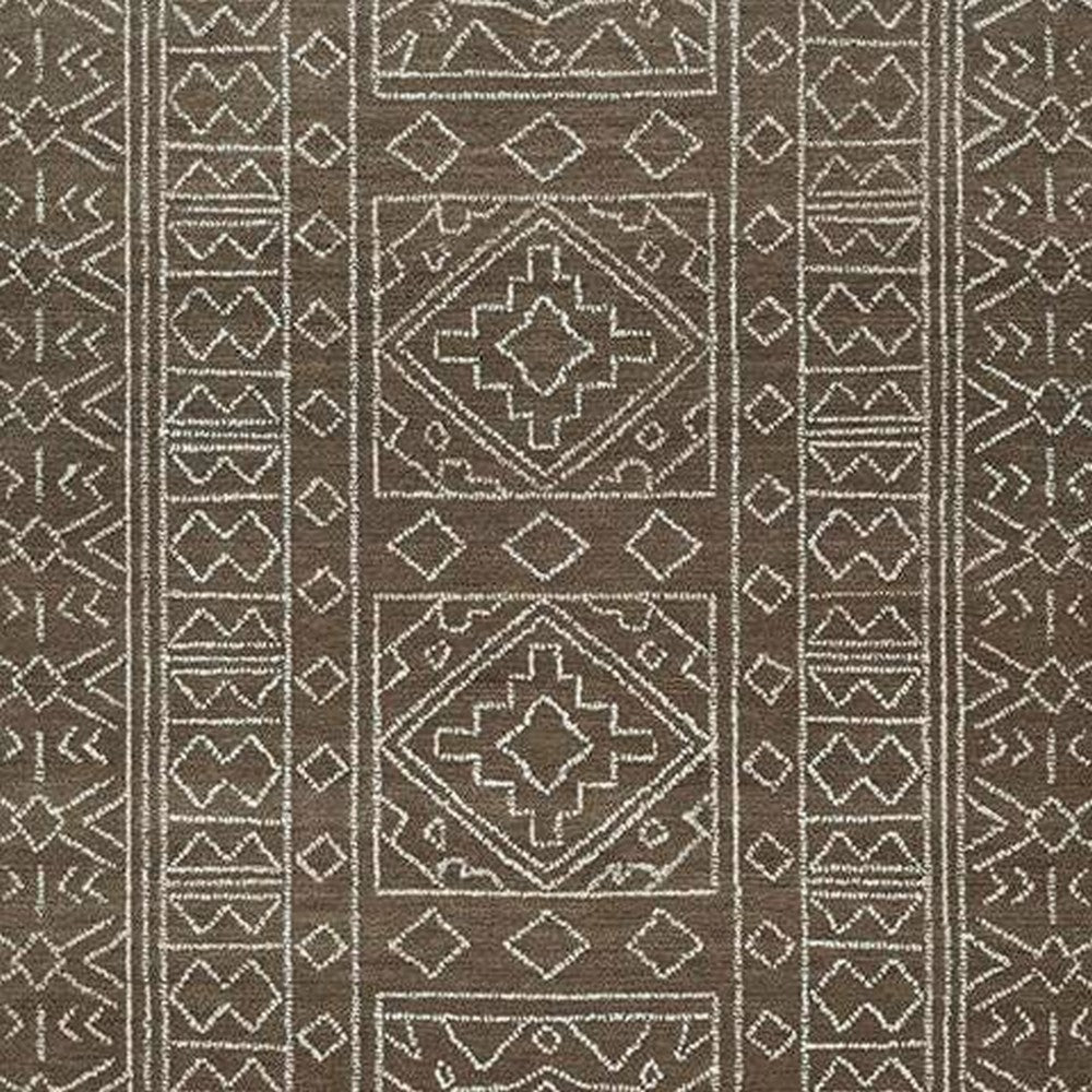 Amina Hand-Tufted Medium Rug, Ivory Geometric-Medallion Motifs, Brown Wool 5x7