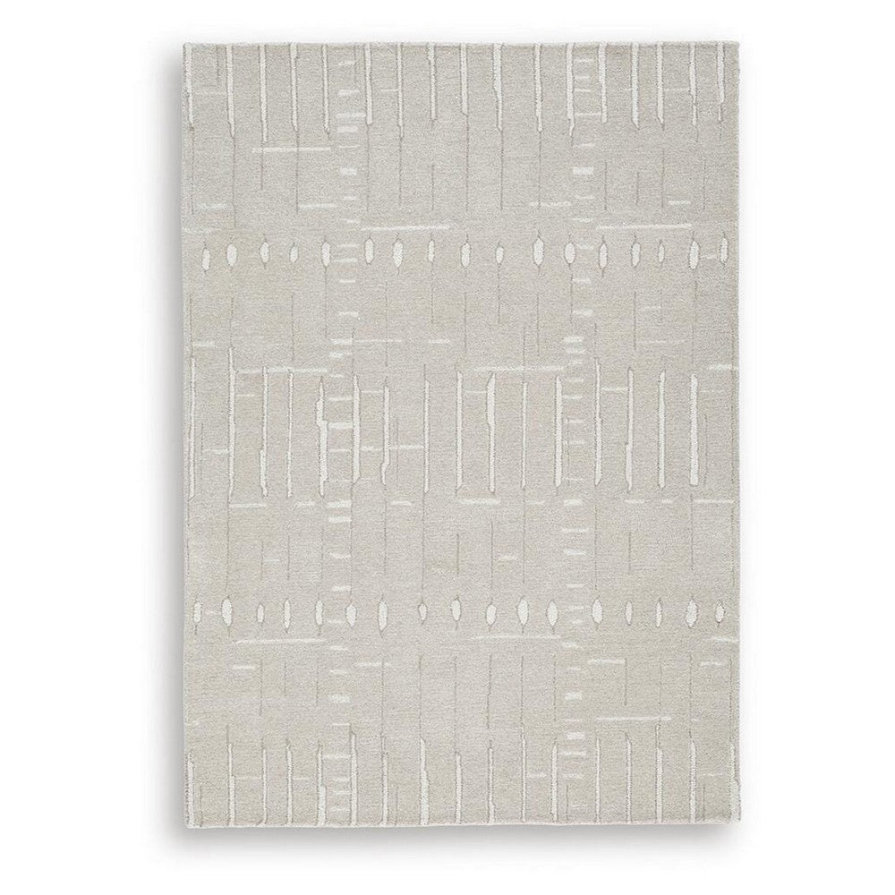 Berty Hand-Tufted Medium Area Rug, Abstract Stripes, Tan, Ivory Wool 5x7