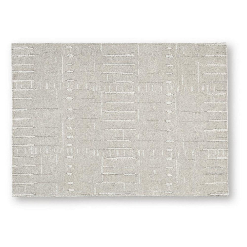 Berty Hand-Tufted Medium Area Rug, Abstract Stripes, Tan, Ivory Wool 5x7