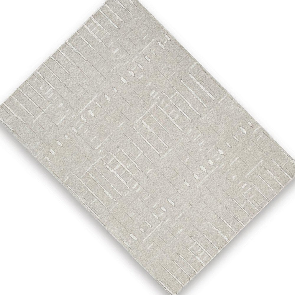Berty Hand-Tufted Medium Area Rug, Abstract Stripes, Tan, Ivory Wool 5x7