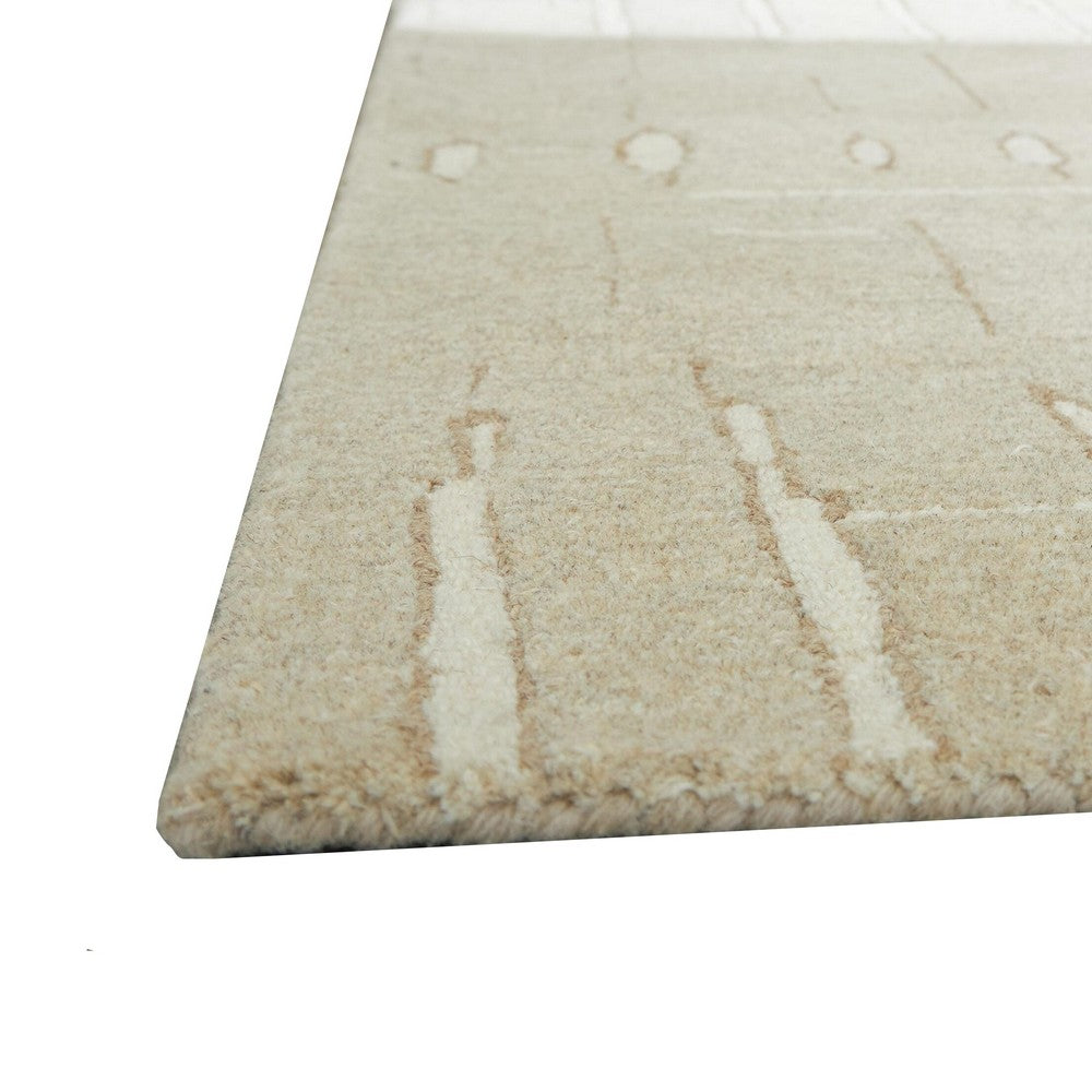 Berty Hand-Tufted Medium Area Rug, Abstract Stripes, Tan, Ivory Wool 5x7