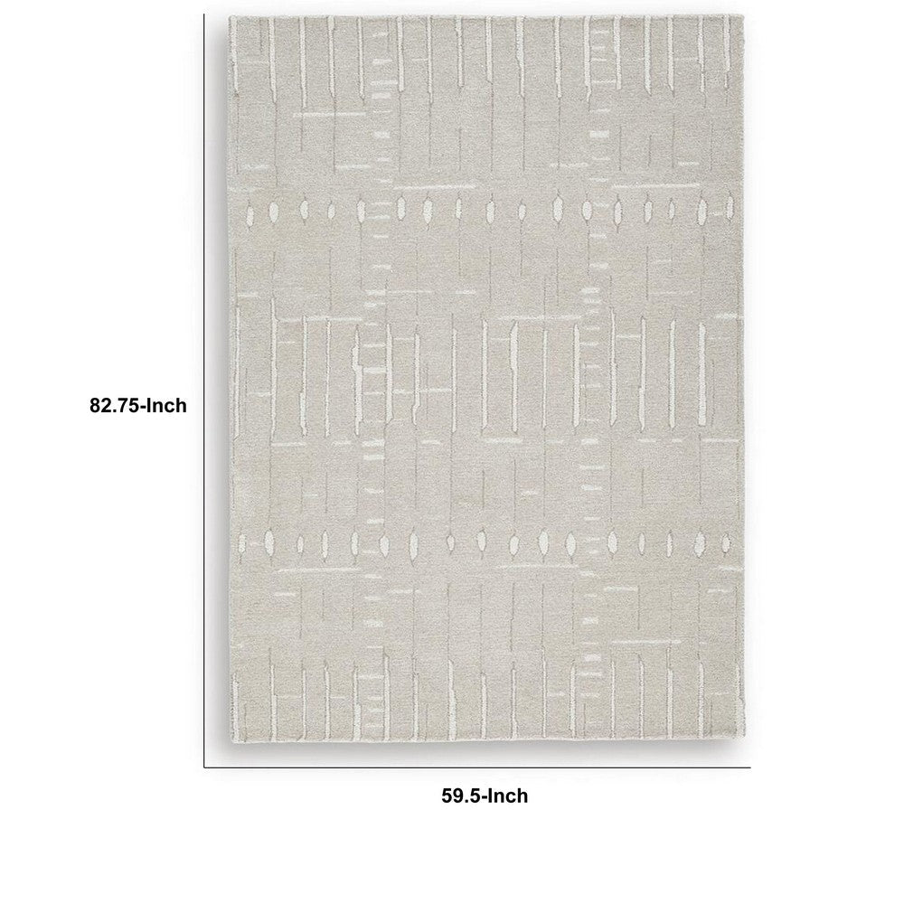 Berty Hand-Tufted Medium Area Rug, Abstract Stripes, Tan, Ivory Wool 5x7
