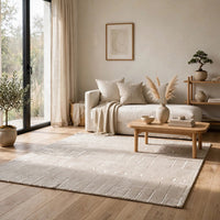 Berty Hand-Tufted Medium Area Rug, Abstract Stripes, Tan, Ivory Wool 5x7