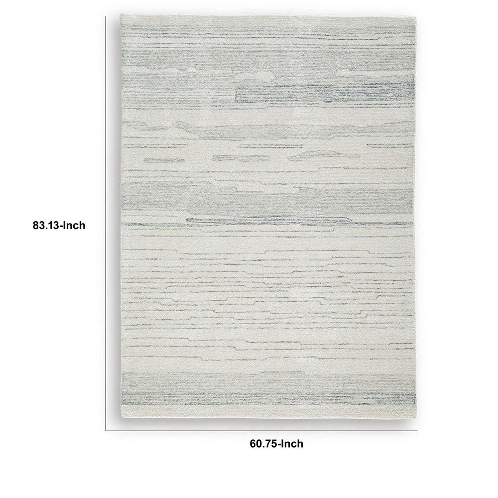 Genie Hand-Tufted Medium Area Rug, Blue Abstract Design, Ivory Wool 5x7