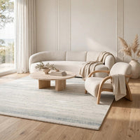 Genie Hand-Tufted Medium Area Rug, Blue Abstract Design, Ivory Wool 5x7