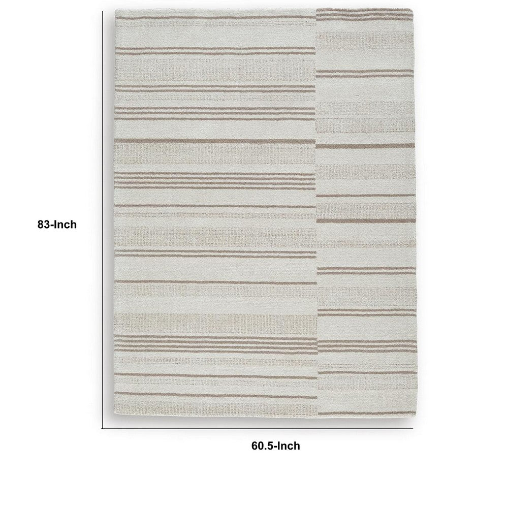 Judy Hand-Tufted Medium Area Rug with Tan Stripe Design, Ivory Wool-Polyester 5x7