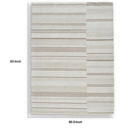 Judy Hand-Tufted Medium Area Rug with Tan Stripe Design, Ivory Wool-Polyester 5x7