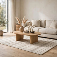 Judy Hand-Tufted Medium Area Rug with Tan Stripe Design, Ivory Wool-Polyester 5x7