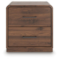 Fery Nightstand with 2 Drawers, Black Metal, Walnut Brown Wood 24 Inch-BM355697
