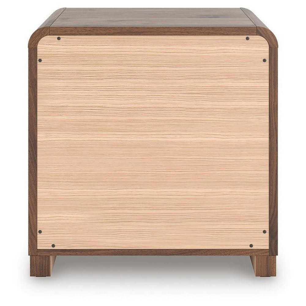 Fery Nightstand with 2 Drawers, Black Metal, Walnut Brown Wood 24 Inch-BM355697