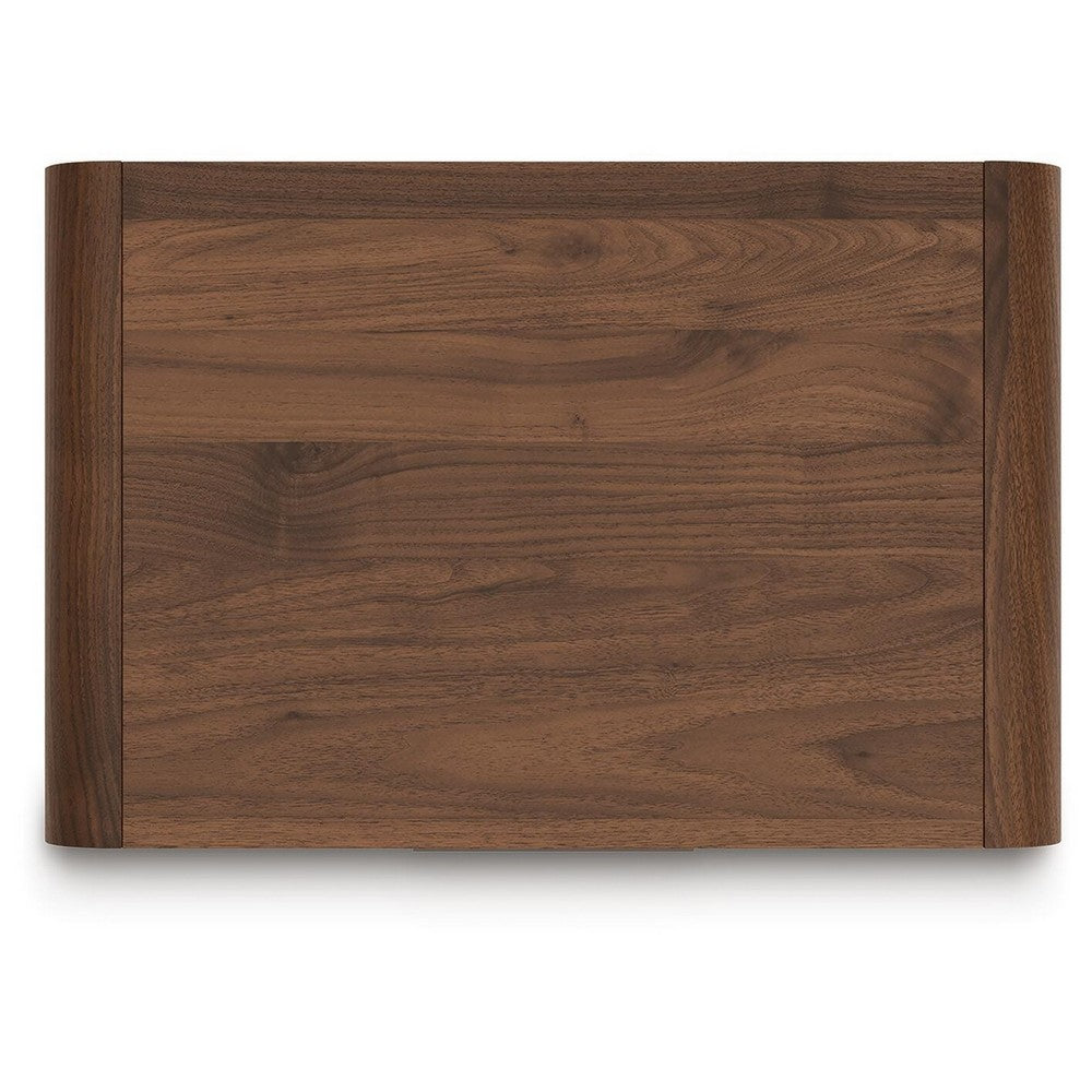 Fery Nightstand with 2 Drawers, Black Metal, Walnut Brown Wood 24 Inch-BM355697