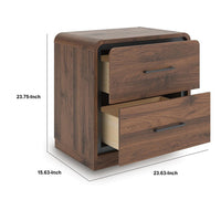 Fery Nightstand with 2 Drawers, Black Metal, Walnut Brown Wood 24 Inch-BM355697