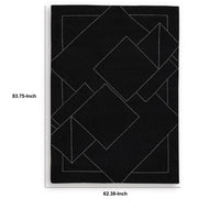 Maro Hand-Tufted Medium Area Rug with White Geometric Design, Black Wool 5x7