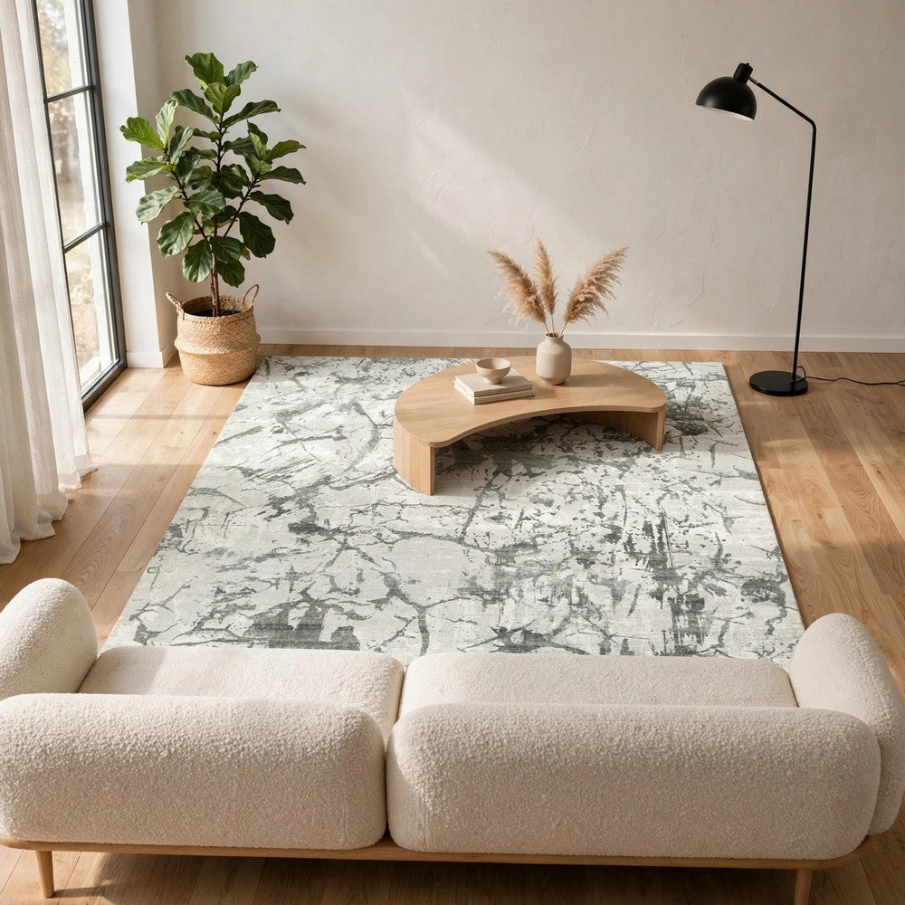 Toby Modern Washable Large Area Rug with Abstract Patterns, Gray Faux Fur 8x10