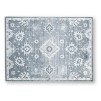 Avans Traditional Washable Large Area Rug, Gray-Ivory Motifs, Blue Polyester 8x10