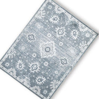 Avans Traditional Washable Large Area Rug, Gray-Ivory Motifs, Blue Polyester 8x10