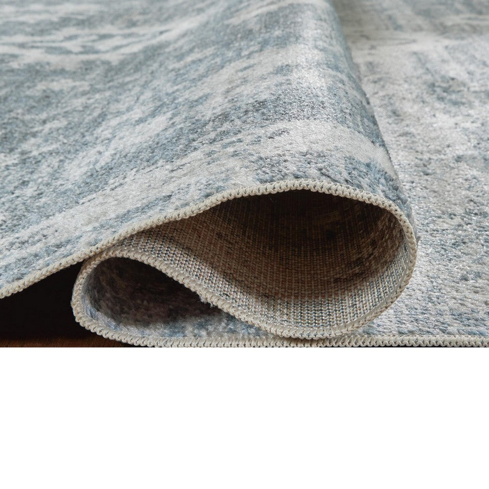 Avans Traditional Washable Large Area Rug, Gray-Ivory Motifs, Blue Polyester 8x10