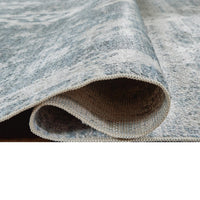 Avans Traditional Washable Large Area Rug, Gray-Ivory Motifs, Blue Polyester 8x10