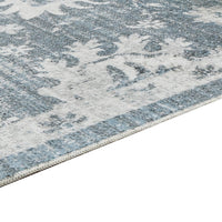 Avans Traditional Washable Large Area Rug, Gray-Ivory Motifs, Blue Polyester 8x10