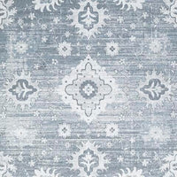 Avans Traditional Washable Large Area Rug, Gray-Ivory Motifs, Blue Polyester 8x10