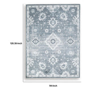 Avans Traditional Washable Large Area Rug, Gray-Ivory Motifs, Blue Polyester 8x10