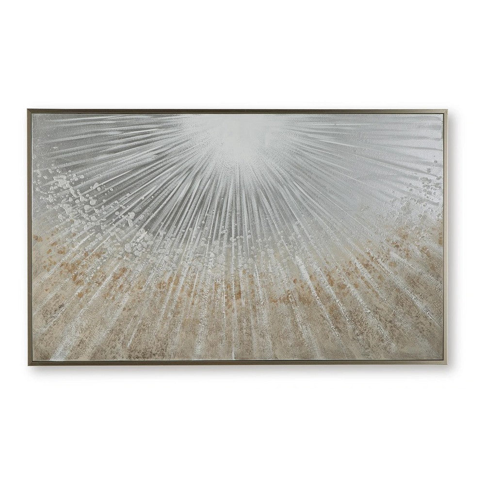 Waldy Wall Art with Abstract Sunbeam Design, Champagne Framed Canvas 36x60