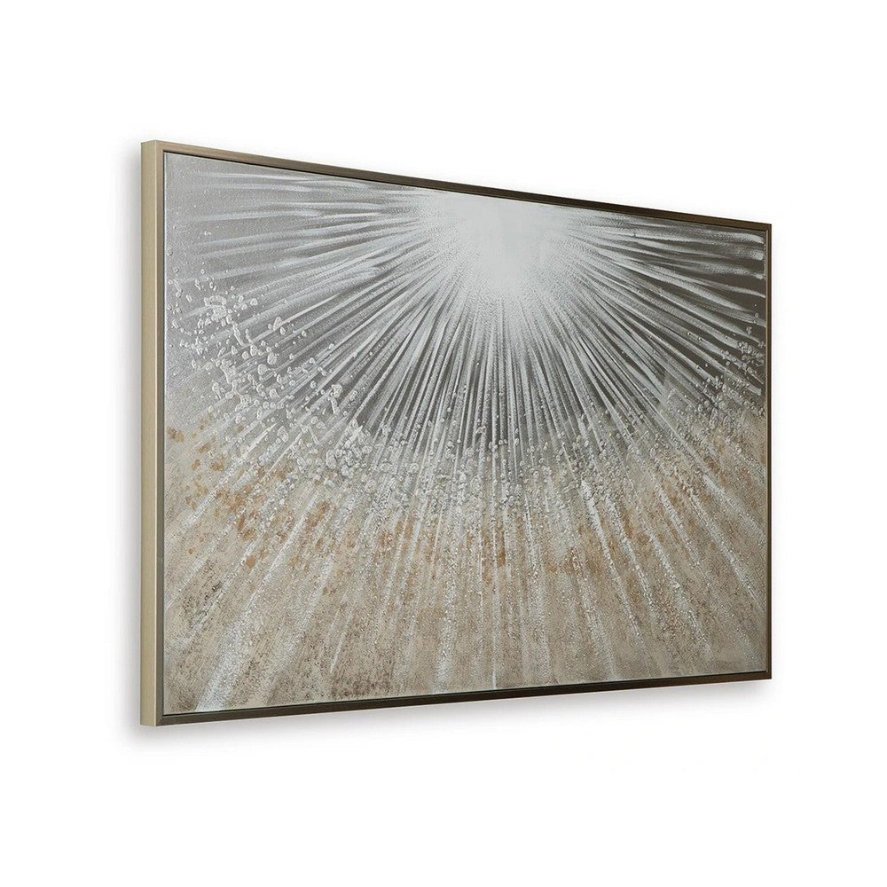 Waldy Wall Art with Abstract Sunbeam Design, Champagne Framed Canvas 36x60