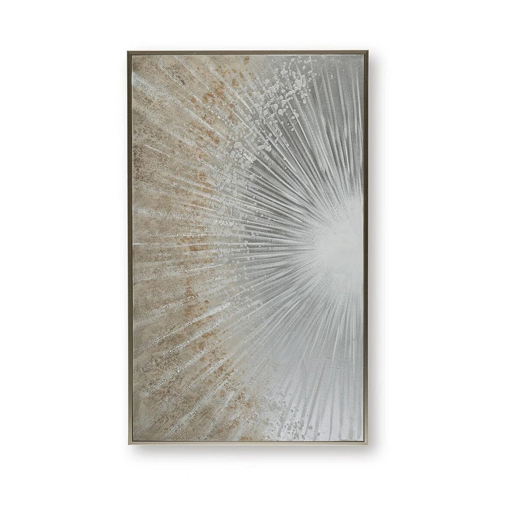 Waldy Wall Art with Abstract Sunbeam Design, Champagne Framed Canvas 36x60