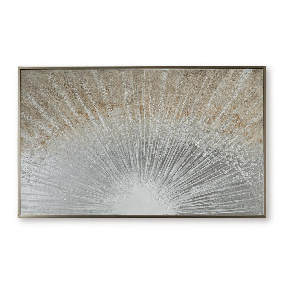Waldy Wall Art with Abstract Sunbeam Design, Champagne Framed Canvas 36x60