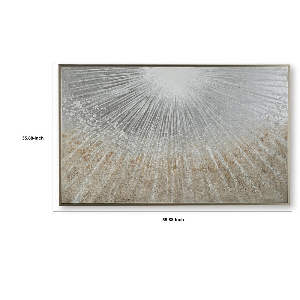 Waldy Wall Art with Abstract Sunbeam Design, Champagne Framed Canvas 36x60