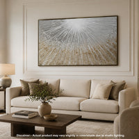 Waldy Wall Art with Abstract Sunbeam Design, Champagne Framed Canvas 36x60