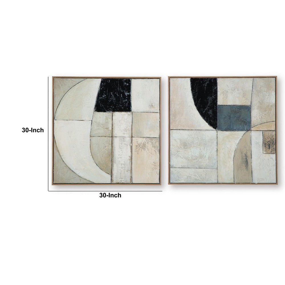 Bexy Abstract Wall Art, Set of 2, Geometric Accent, Multicolor Canvas 30x30