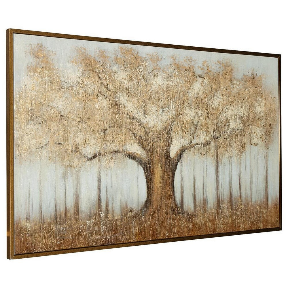 Davy Autumn-Tree Wall Art with Gold Foil Accent, Brown, Canvas 36x60