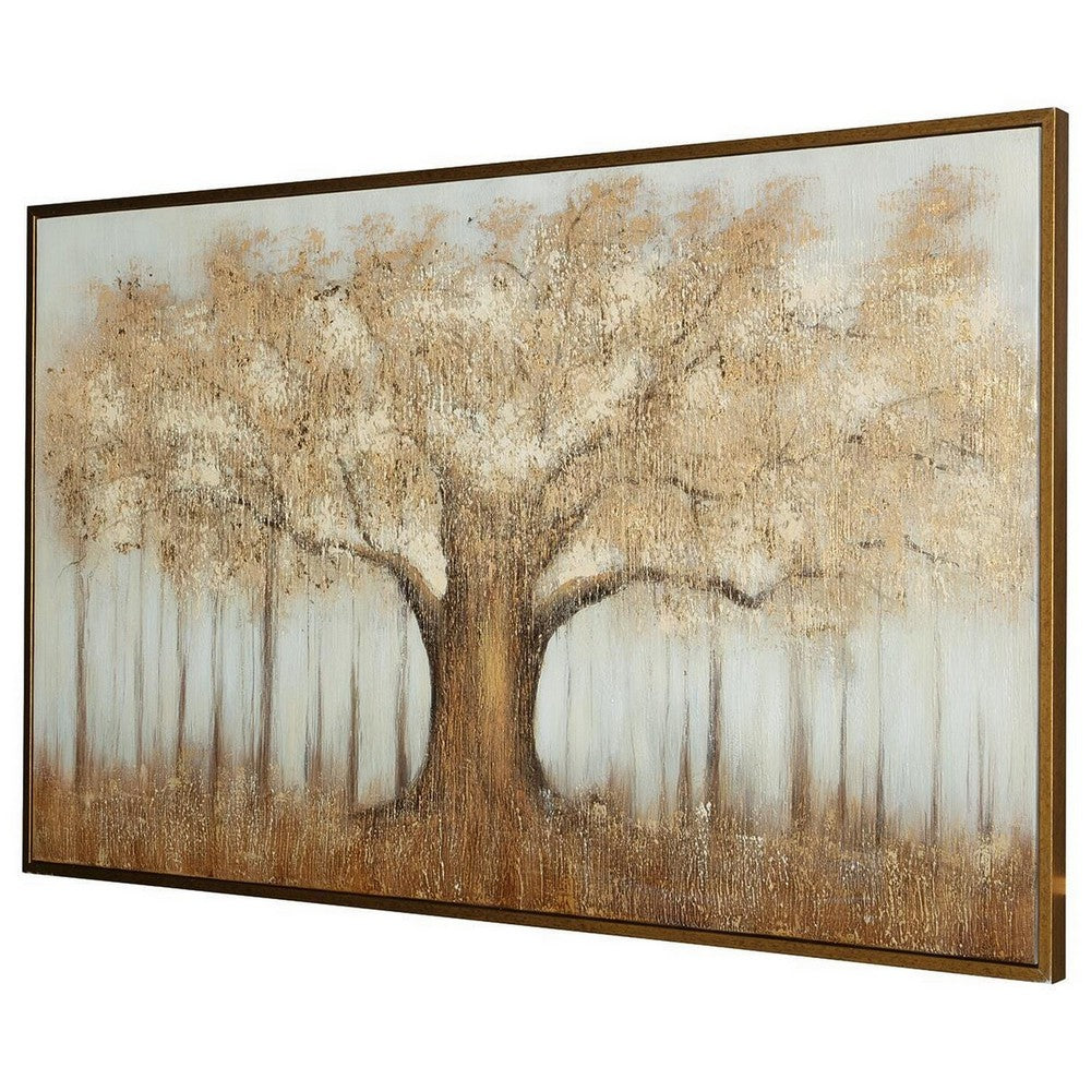 Davy Autumn-Tree Wall Art with Gold Foil Accent, Brown, Canvas 36x60
