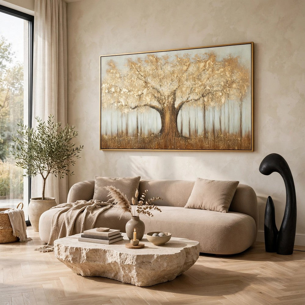Davy Autumn-Tree Wall Art with Gold Foil Accent, Brown, Canvas 36x60