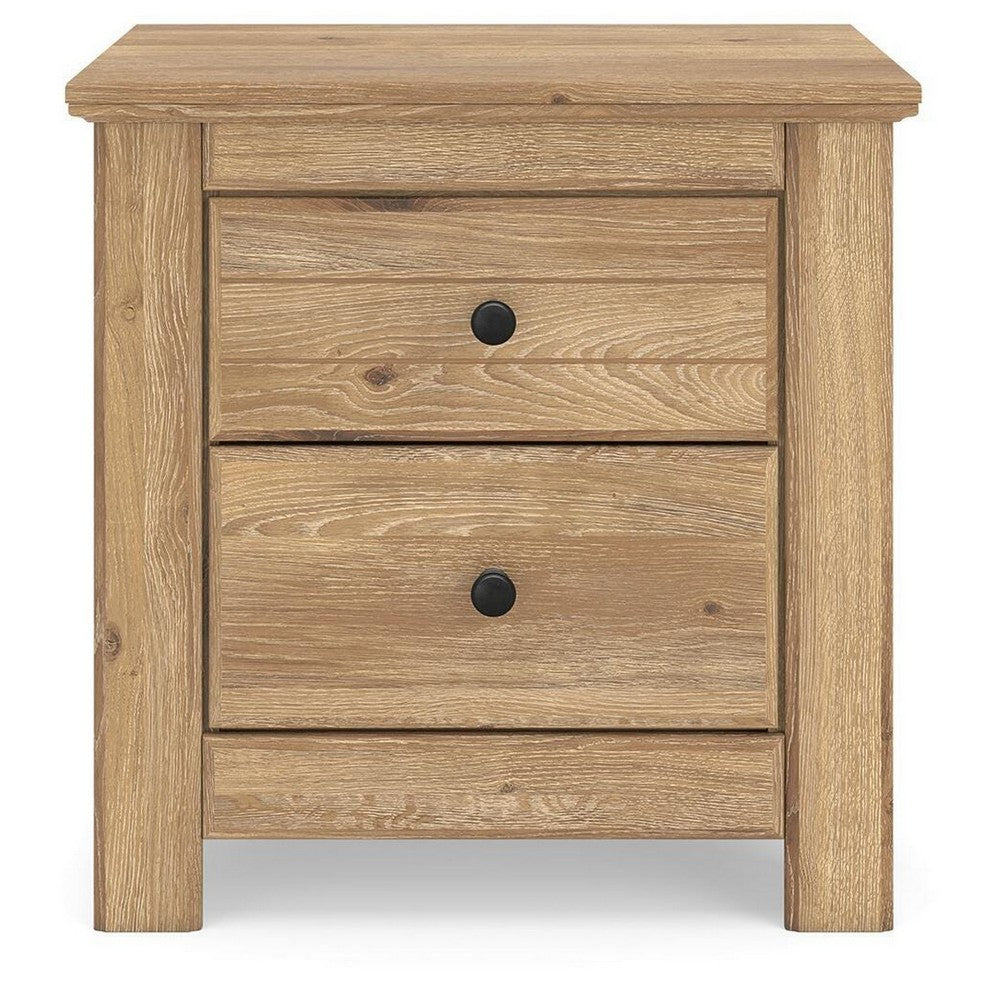 Maki Nightstand with 2 Drawers, Built-In USB Charging, Brown Wood 25 Inch-BM355708