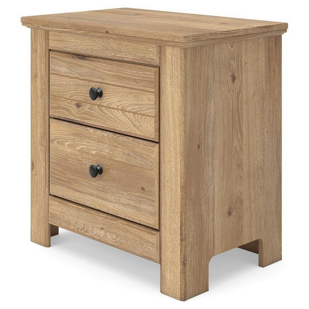 Maki Nightstand with 2 Drawers, Built-In USB Charging, Brown Wood 25 Inch-BM355708