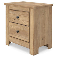 Maki Nightstand with 2 Drawers, Built-In USB Charging, Brown Wood 25 Inch-BM355708