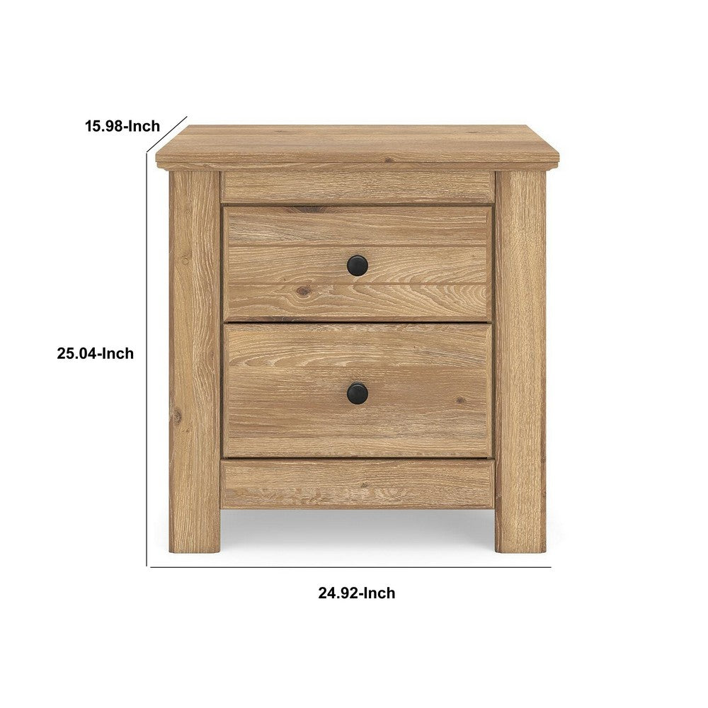 Maki Nightstand with 2 Drawers, Built-In USB Charging, Brown Wood 25 Inch-BM355708