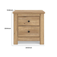 Maki Nightstand with 2 Drawers, Built-In USB Charging, Brown Wood 25 Inch-BM355708