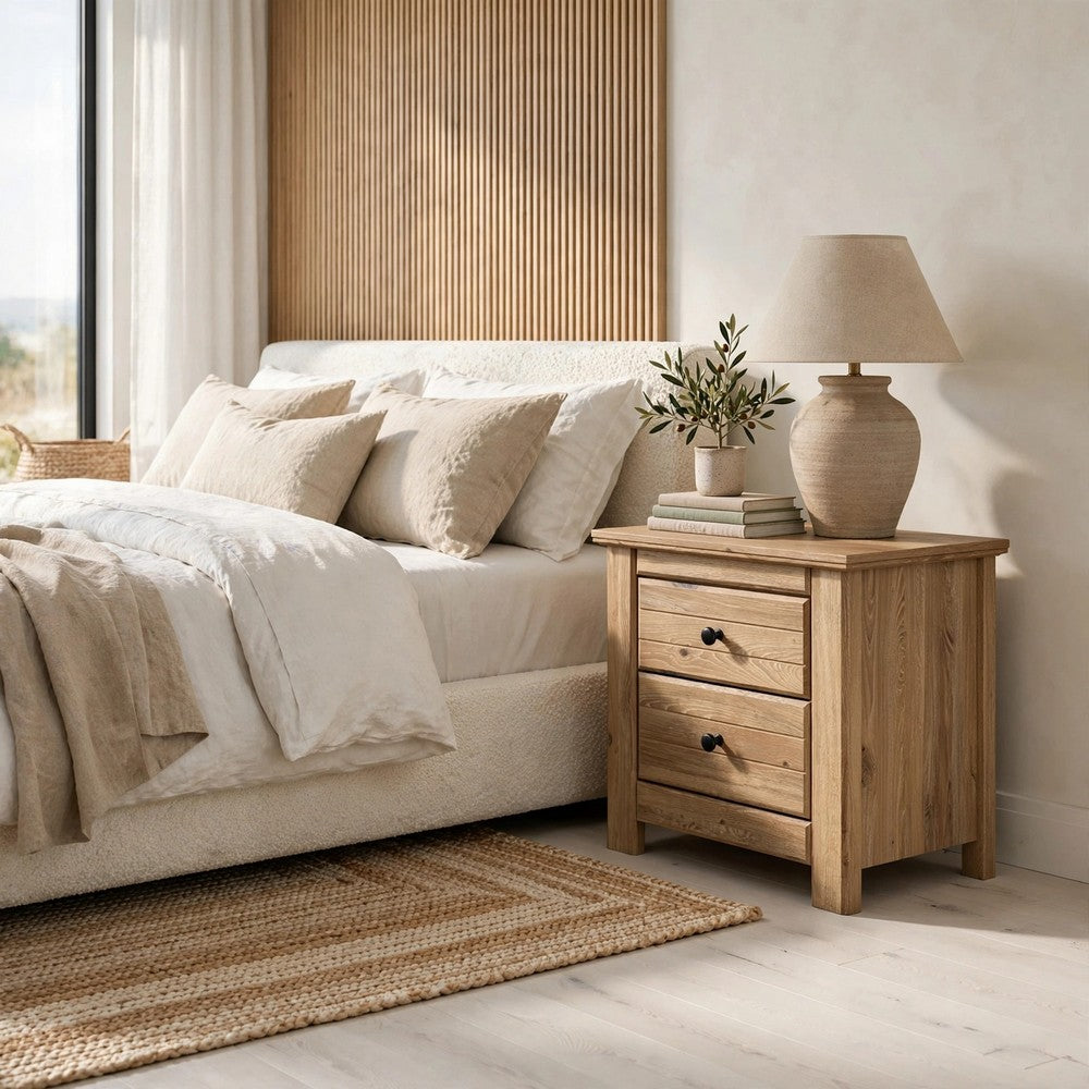 Maki Nightstand with 2 Drawers, Built-In USB Charging, Brown Wood 25 Inch-BM355708