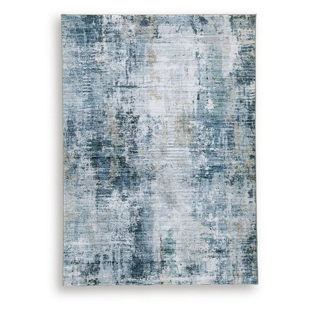 Arian Abstract Medium Area Rug, Faux Fur, Built-In Memory Foam, Blue 5x7