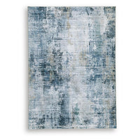 Arian Abstract Medium Area Rug, Faux Fur, Built-In Memory Foam, Blue 5x7