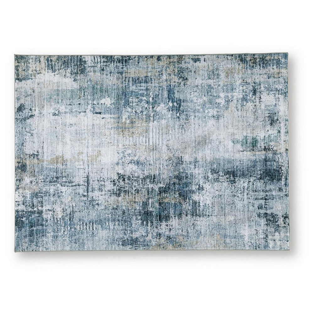 Arian Abstract Medium Area Rug, Faux Fur, Built-In Memory Foam, Blue 5x7
