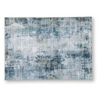 Arian Abstract Medium Area Rug, Faux Fur, Built-In Memory Foam, Blue 5x7