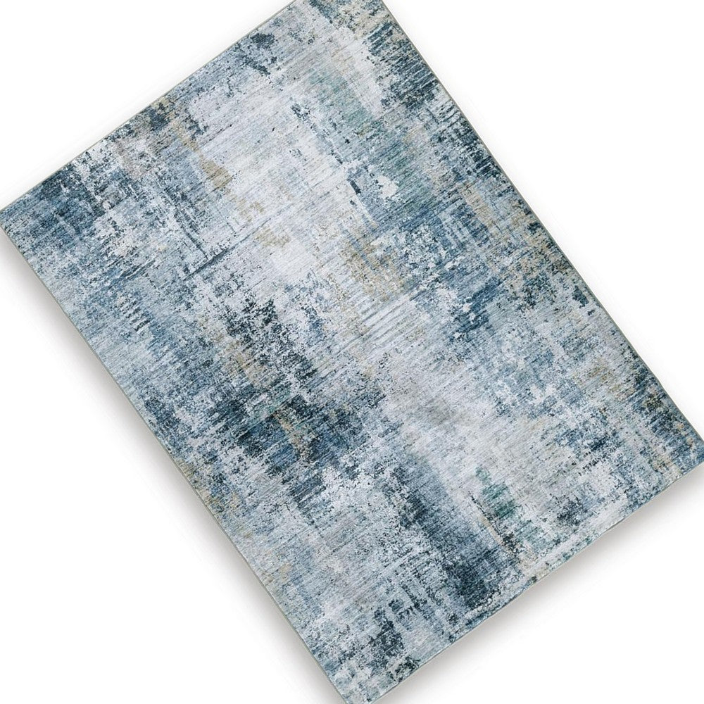 Arian Abstract Medium Area Rug, Faux Fur, Built-In Memory Foam, Blue 5x7