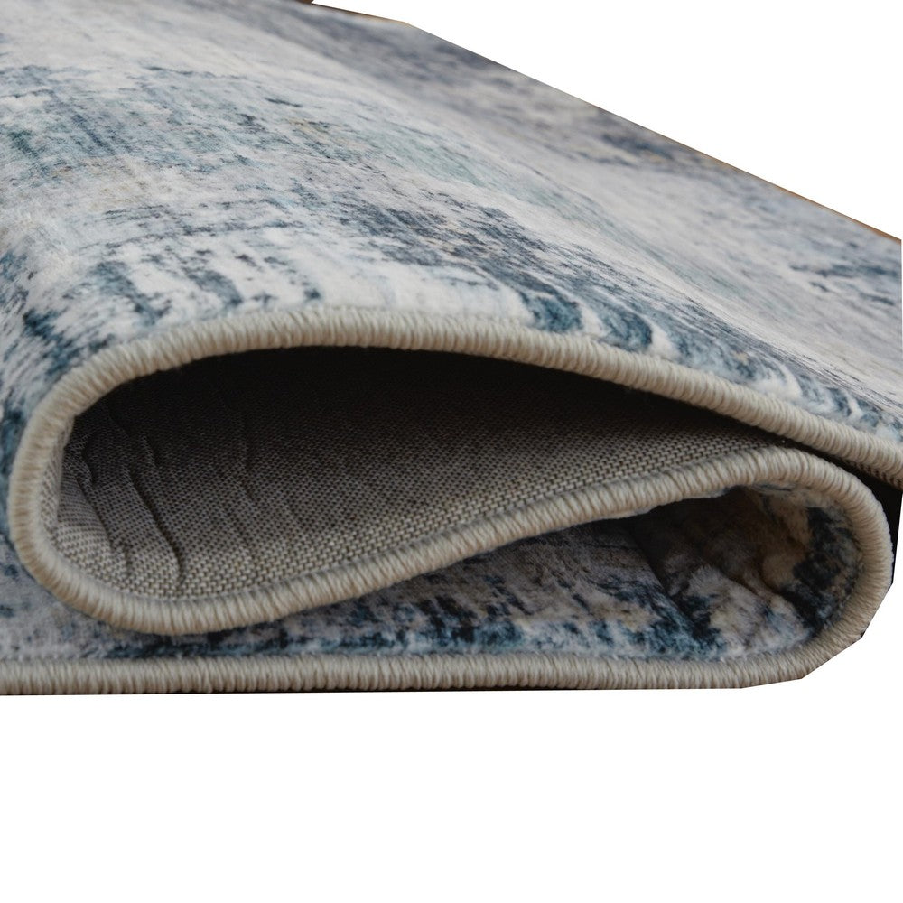 Arian Abstract Medium Area Rug, Faux Fur, Built-In Memory Foam, Blue 5x7