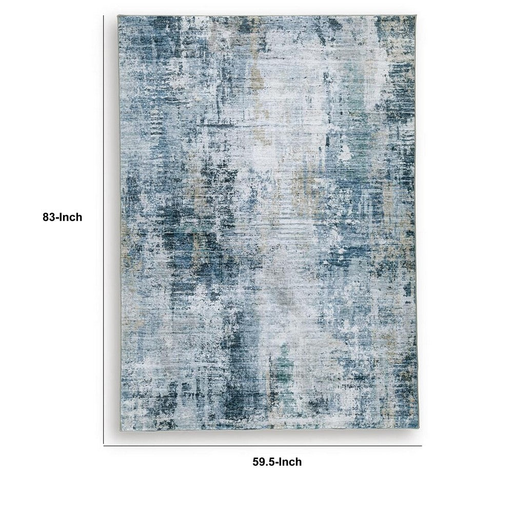 Arian Abstract Medium Area Rug, Faux Fur, Built-In Memory Foam, Blue 5x7