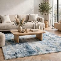 Arian Abstract Medium Area Rug, Faux Fur, Built-In Memory Foam, Blue 5x7