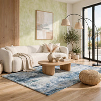 Arian Abstract Medium Area Rug, Faux Fur, Built-In Memory Foam, Blue 5x7